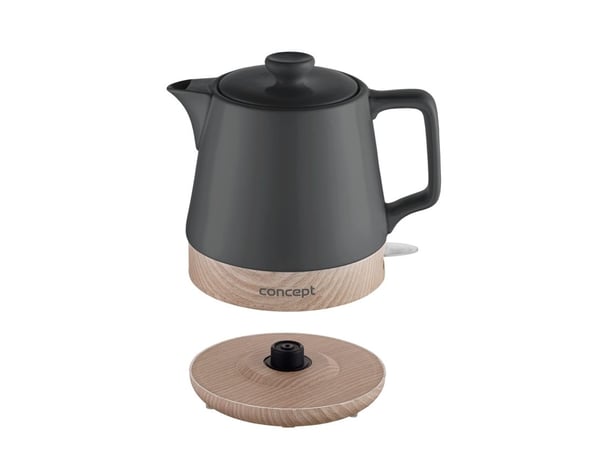 RK0062 Ceramic kettle 1 l, gray with "wood look" on the base.