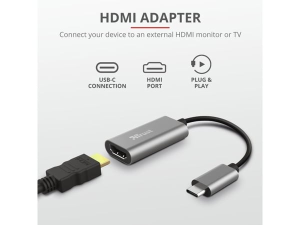 Trust Dalyx - Video adapter - HDMI hunn til 24 pin USB-C hann - 20 cm - 4K-støtte, 1080p-støtte