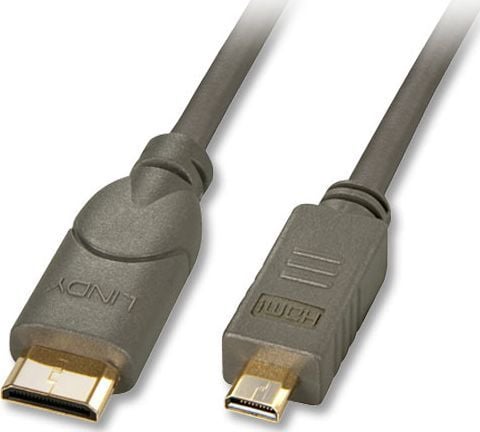 Lindy 1.5m HDMI, 1,5 m, HDMI Type C (Mini), HDMI-tyyppi D (mikro), 3D, 10,2 Gbit/s, Musta