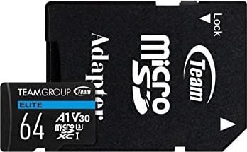 Team ELITE A1 - Flashminnekort (SD-adapter inkludert) - 64 GB - A1 / Video Class V30 / UHS-I U3 - microSDXC