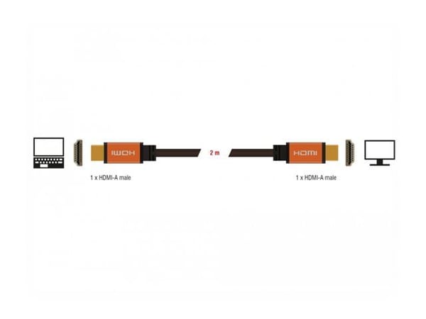 Delock - HDMI-kabel - HDMI hann til HDMI hann - 2 m - trippel beskyttelse - svart, gull - 8K-støtte