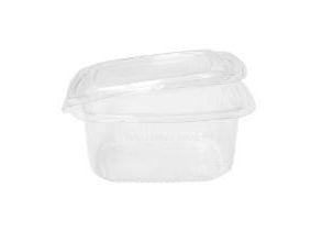 Plastbæger 1000 ml 170x170x80 mm firkantet hængslet låg RPET Klar,6 pk x 100 stk/krt