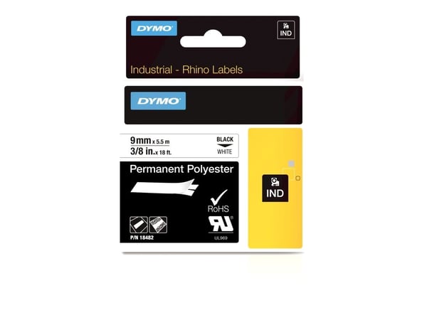 DYMO Rhino - Polyester - svart på vitt - Rulle (0,9 cm x 5,5 m) 1 kassett(er) permanent tejp - för Rhino 4200, 6000, 6000 Hard Case Kit