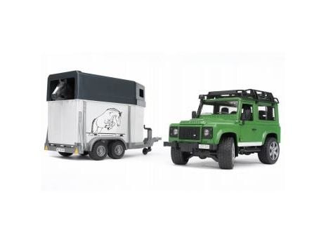 Bruder Land Rover Defender Station Wagon with horse trailer and horse toy