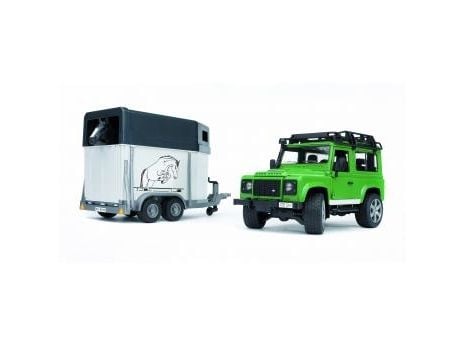 Bruder Land Rover Defender Station Wagon with horse trailer and horse toy