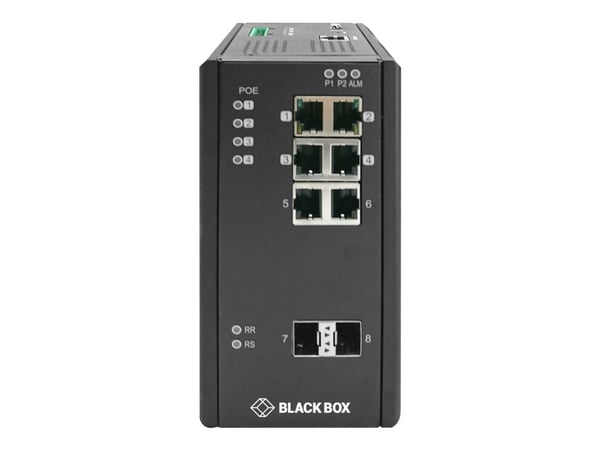 Black Box Industrial Extreme Temperature - Switch - L2+ - Administrerad - 6 x 10/100/1000 (PoE+) + 2 x Gigabit SFP - DIN-skenmonterbar, väggmonterb...
