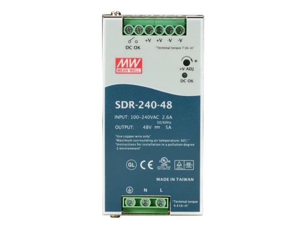 Black Box SDR-240-48, 240 W, 85 - 264 V, 47 - 63 Hz, 50 ms, 90,5%, Ylijännite, Ylikuormittaa, Oikosulku