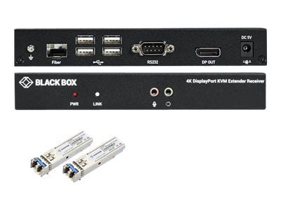 Black Box KVX Series KVM Extender over Fiber - 4K, Single-Head, DisplayPort, USB 2.0 Hub, Serial, Audio, Local Video - Sender og mottaker - KVM / l...