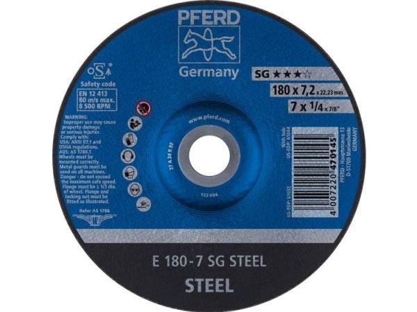 PFERD 62217626, 18 cm, 7,2 mm, 8500 RPM, 10 stykker