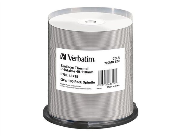 Verbatim - 100 x CD-R - 700 MB 52x - bred skrivbar overflate, gjenoverførbar termoskrivbar overflate - spindel