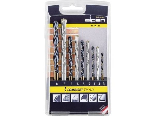 Alpen 0000802122100 TM 9/1 universalbor-sats 9 deler (metall, stein, betong, tre, murverk) 3–8 mm Alpen 0000802122100 TM 9/1 universalbor-sats 9 deler (metall, stein, betong, tre, murverk) 3–8 mm