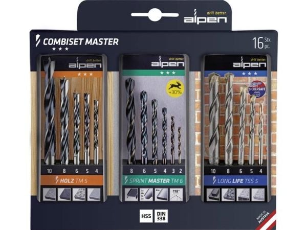Alpen 0000811003100 combiset master 16 deler universalbor for metall, stein, betong, tre, mur 2-10 mm