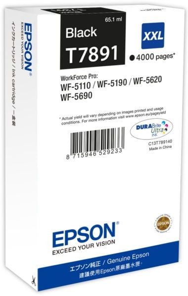Epson T7891 - 65.1 ml - XXL-størrelse - svart - original - skriverpatron - for WorkForce Pro WF-5110DW, WF-5190DW, WF-5190DW BAM, WF-5620DWF, WF-56...