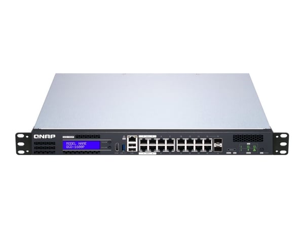 QNAP QGD-1600P, Hallittu, Gigabit Ethernet (10/100/1000), Täysin kaksipuolinen, Power over Ethernet -tuki, Telineasennus, 1U