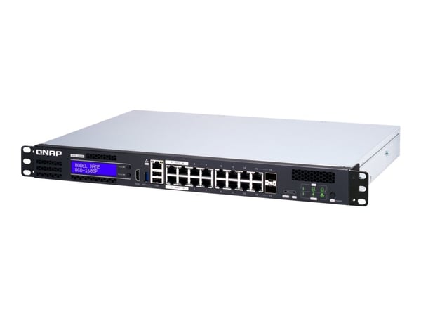 QNAP QGD-1600P, Hallittu, Gigabit Ethernet (10/100/1000), Täysin kaksipuolinen, Power over Ethernet -tuki, Telineasennus, 1U