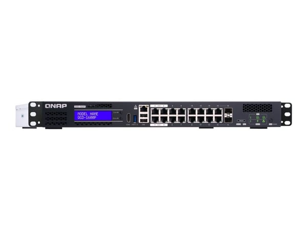 QNAP QGD-1600P, Hallittu, Gigabit Ethernet (10/100/1000), Täysin kaksipuolinen, Power over Ethernet -tuki, Telineasennus, 1U