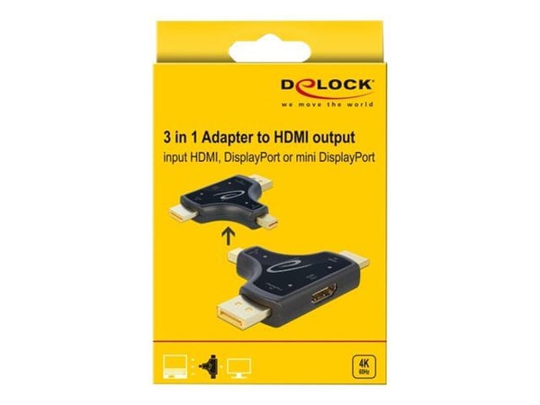 Delock 3 in 1 Monitor Adapter with HDMI / DisplayPort / mini DisplayPort in to HDMI out with 4K 60 Hz - Video/audio-adapter - HDMI, DisplayPort, Mi...