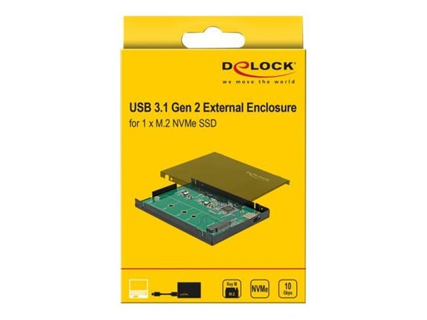 DeLOCK 42609, SSD-kotelo, M.2, PCI Express, 10 Gbit/s, USB-liitettävyys, Musta