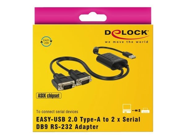 Delock USB 2.0 to 2 x serial RS-232 - Seriell adapter - USB 2.0 - RS-232 x 2