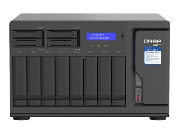QNAP TVS-h1288X - NAS-server - 12 fack - SATA 6Gb/s - RAID 0, 1, 5, 6, 10, 50, JBOD, 5 hot spare, 6-reservsnabbyte, 60, 10 hot spare, RAID TP - RAM...