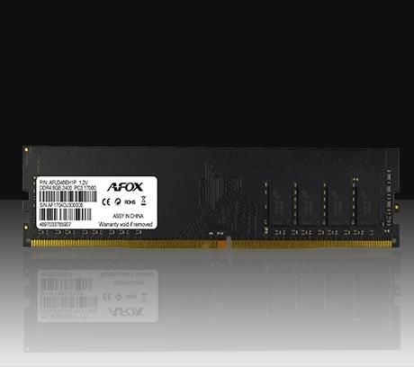 AFOX DDR4 8G 2400 UDIMM, 8 GB, 1 x 8 GB, DDR4, 2400 MHz, 288-pin DIMM, Sort