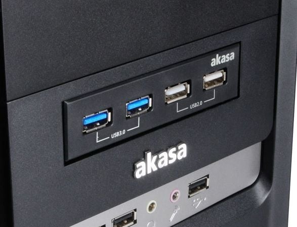 Akasa 4 porte USB 3.0-, USB 2.0-front-indstikstiksenhed-hub Sort