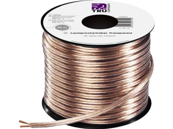 TRU COMPONENTS 1564533 Kaiutinkaapeli 2 x 1,50 mm² Läpinäkyvä 30 m
