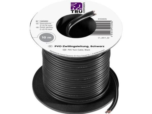 TRU COMPONENTS 1565082 Johdin 2 x 0,75 mm² Musta 10 m