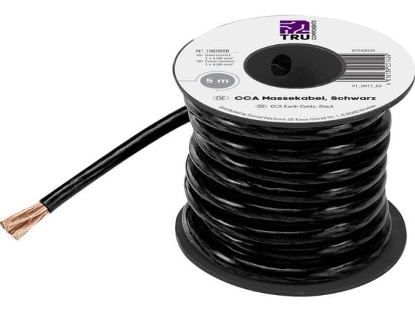 TRU COMPONENTS 1568968 Jordkabel 1 x 4 mm² Sort 5 m