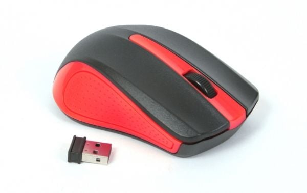 Omega OM-419, Ambidekstriøs, Laser, RF kabel-fri, 1000 DPI, Sort, Rød