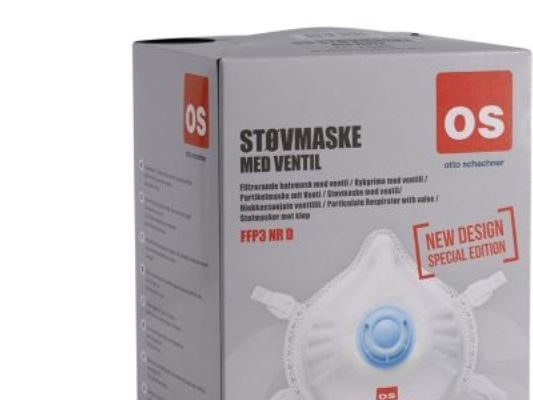 Damask/andningsmask FFP3V m/ventil - Klass FFP3 NR D - V, 4-punkts infästning, ask 5 st