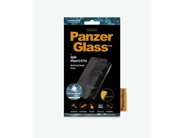 PanzerGlass™ | Personvern og etuivennlig - Skjermbeskytter for mobiltelefon - Kant-til-kant-passform - Rammefarge svart | Apple iPhone 12/12 Pro