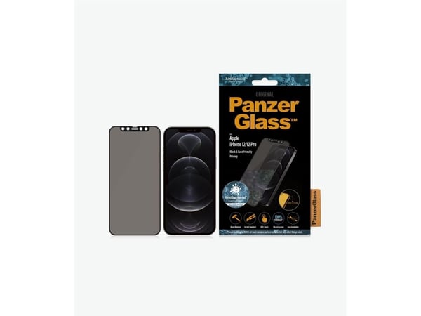 PanzerGlass™ | Personvern og etuivennlig - Skjermbeskytter for mobiltelefon - Kant-til-kant-passform - Rammefarge svart | Apple iPhone 12/12 Pro