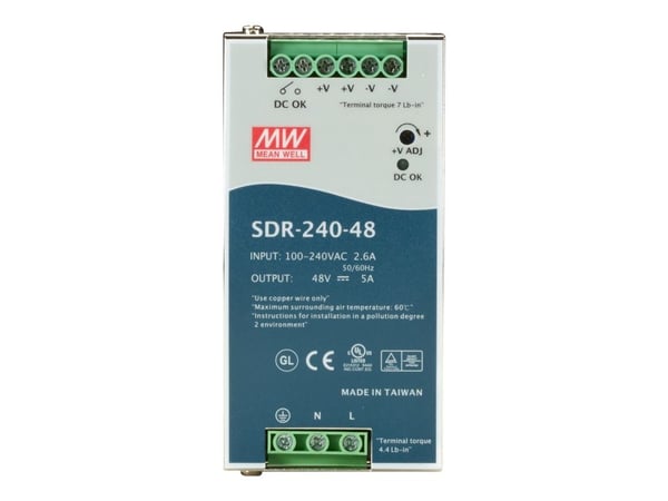 Black Box SDR-240-48, 240 W, 85 - 264 V, 47 - 63 Hz, 50 ms, 90,5%, Ylijännite, Ylikuormittaa, Oikosulku
