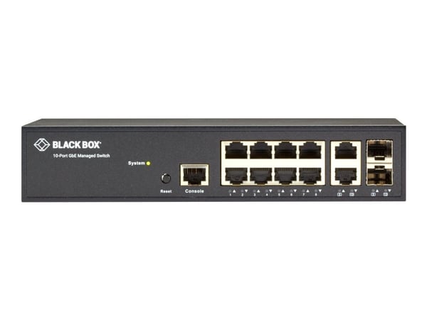 Black Box Gigabit Ethernet Managed Switch - Switch - L2+ - Styrt - 10 x 10/100/1000 + 2 x delt Gigabit SFP - stasjonær, rackmonterbar - AC 100 - 24...