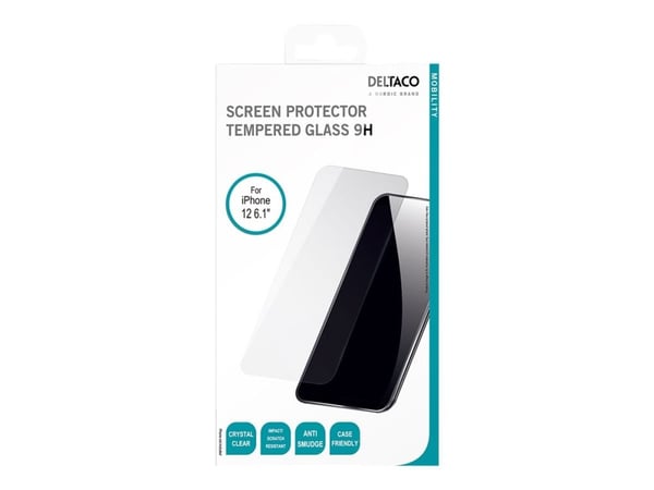DELTACO SCRN-20IP61a - Skjermbeskyttelse for mobiltelefon - 2.5D - glass - 6.1" - for Apple iPhone 12, 12 Pro