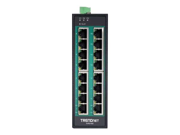 TRENDnet TI-PG160 - Switch - ohanterad - 16 x 10/100/1000 (PoE+) - DIN-skenmonterbar, väggmonterbar - PoE+ (240 W) - TAA-kompatibel