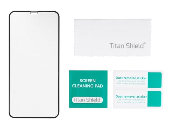 eSTUFF Titan Shield - Skjermbeskyttelse for mobiltelefon - full deksel - glass - gjennomsiktig (en pakke 25) - for Apple iPhone 12, 12 Pro