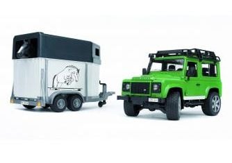 Bruder Land Rover Defender Station Wagon with horse trailer and horse toy