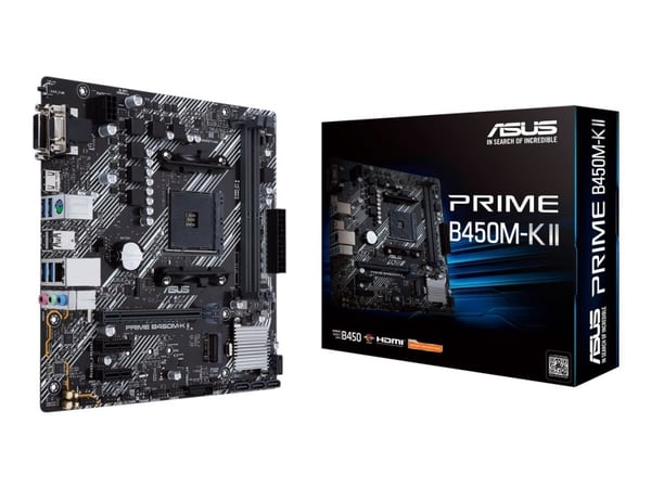 ASUS PRIME B450M-K II - Hovedkort - micro ATX - Socket AM4 - AMD B450 Chipset - USB 3.2 Gen 1 - Gigabit LAN - innbygd grafikk (CPU kreves) - HD-lyd...