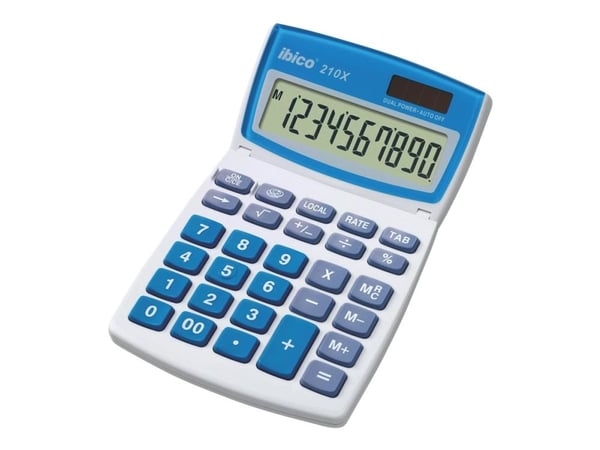 Rexel Ibico 210X - Skrivbordskalkylator - 10 siffror - solcellspanel, batteri - vit, blå