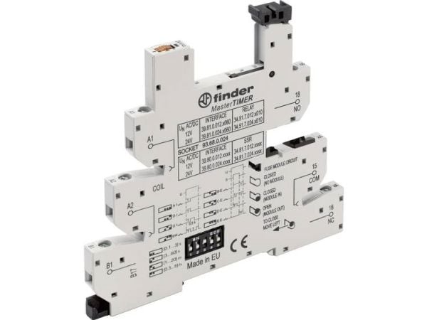 Finder 93.68.0.024 reläsockel med hållbygel och LED, med EMC-anslutning, passar serie Phoenix Contact EMD-SL Finder 34.51