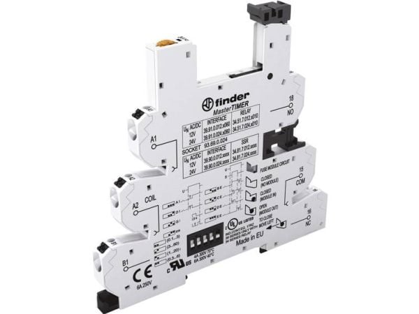 Finder 93.69.0.024 relä-sockel med hållbygel, med LED, med EMC-utrustning för reläspole Passar serie: Phoenix Contact Serie EMD-SL Finder 34.51, Fi...