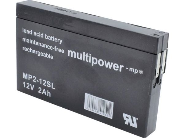 Multipower MP2-12SL blybatteri 12 V 2 Ah blyfleece (B x H x T) 148 x 90 x 20 mm flatstift 4,8 mm vedlikeholdsfritt lav selvutlading