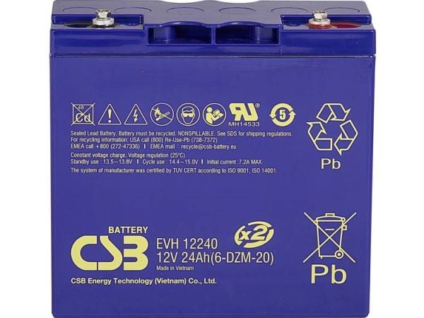 CSB Battery EVH 12240 blybatteri 12 V 24 Ah, blyfilt