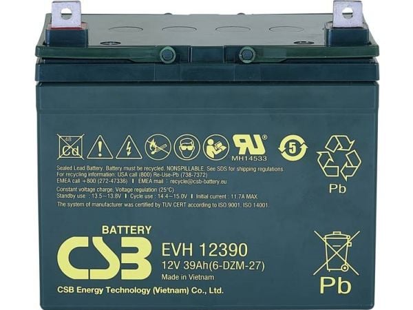 CSB Battery EVH 12390 Blybatteri 12 V 39 Ah Blyfleece (B x H x D) 196 x 178 x 155 mm M6-skruetilkobling Syklusstabilt, vedlikeholdsfritt, lav selvu...