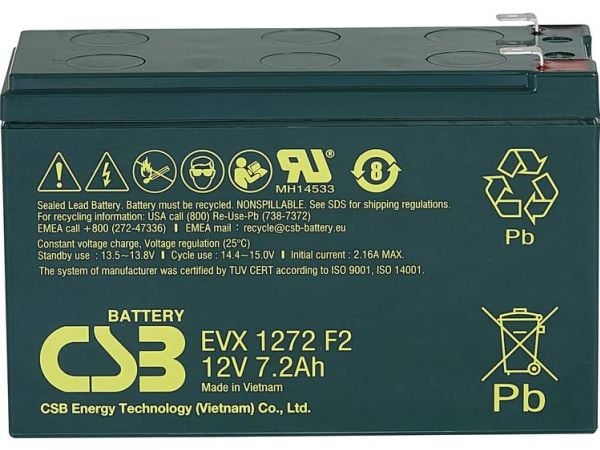 CSB Battery EVX 1272 blybatteri 12 V 7.2 Ah, blyfleece 151 x 99 x 65 mm, vedlikeholdsfritt