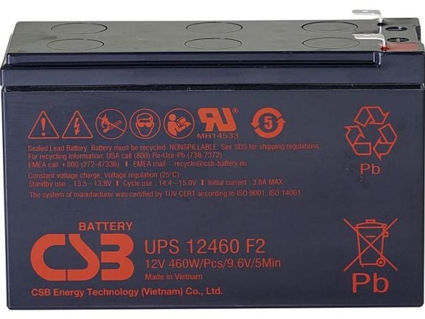 CSB Battery UPS 12460 high-rate Lyijyakku 12 V 9,6 Ah Lyijyakku (B x K x S) 151 x 99 x 65 mm Litteä pistoke 6,35 mm Huoltovapaa, alhainen itsepurka...