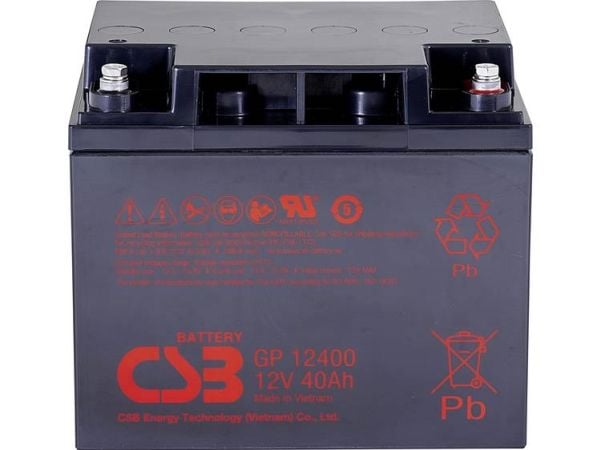 CSB Battery GP 12400 standby UPS blybatteri 12 V 40 Ah blyfleece 197 x 171 x 165 mm M5 skruetilkobling vedlikeholdsfri lav selvutlading