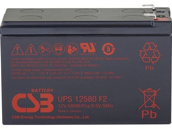 CSB Battery UPS 12580 high-rate blybatteri 12 V 9,4 Ah, blyfleece 151 x 99 x 65 mm